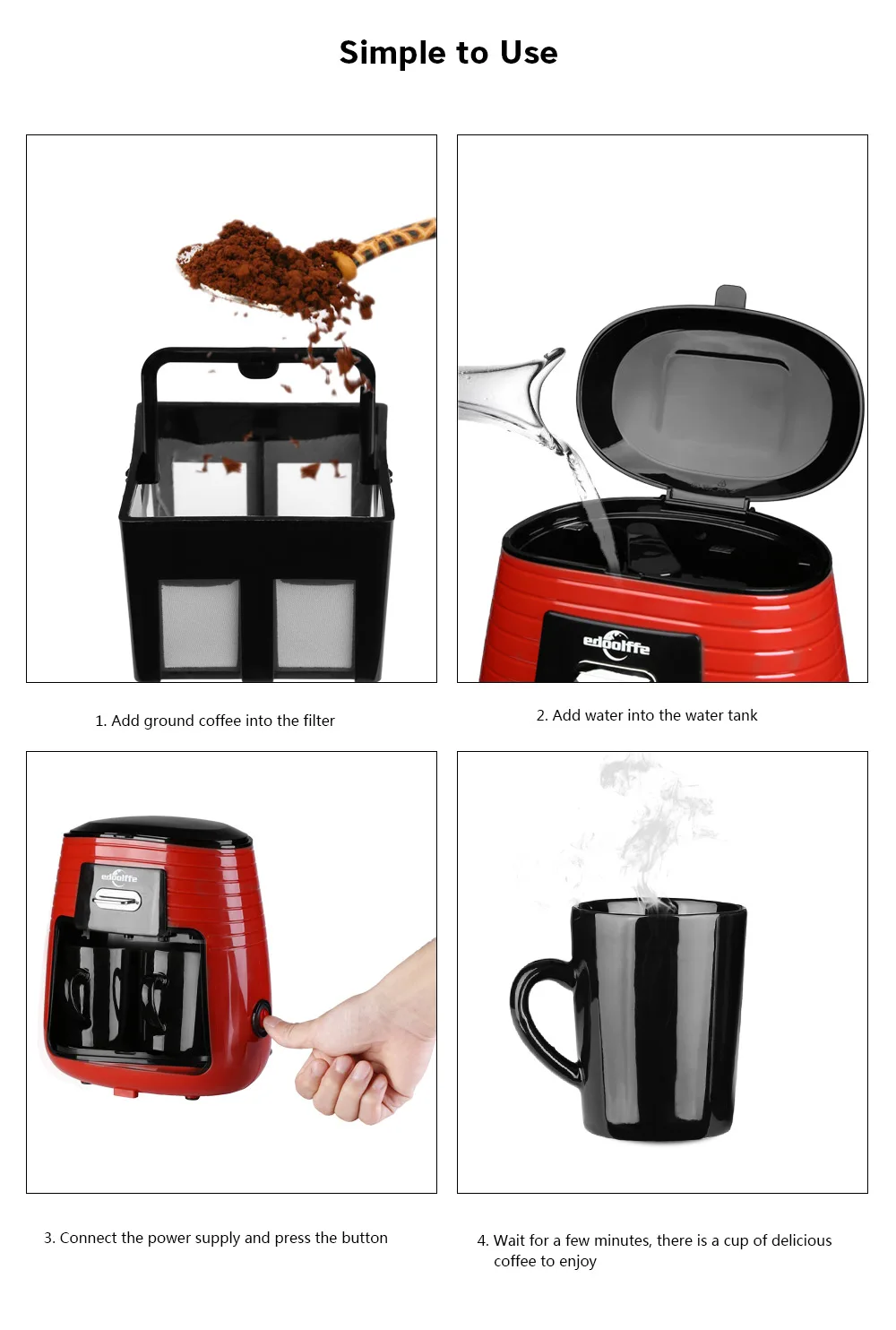 Edoolffe MD - 235 Coffee Maker with Ceramic Cups Filter Home Office