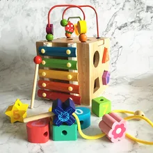 2018 New Arrival 5 In 1 Multi-function Box Beech Wood Toys Digital/Beads/Xylophone/ Blocks Learning Box Child Educational Gift