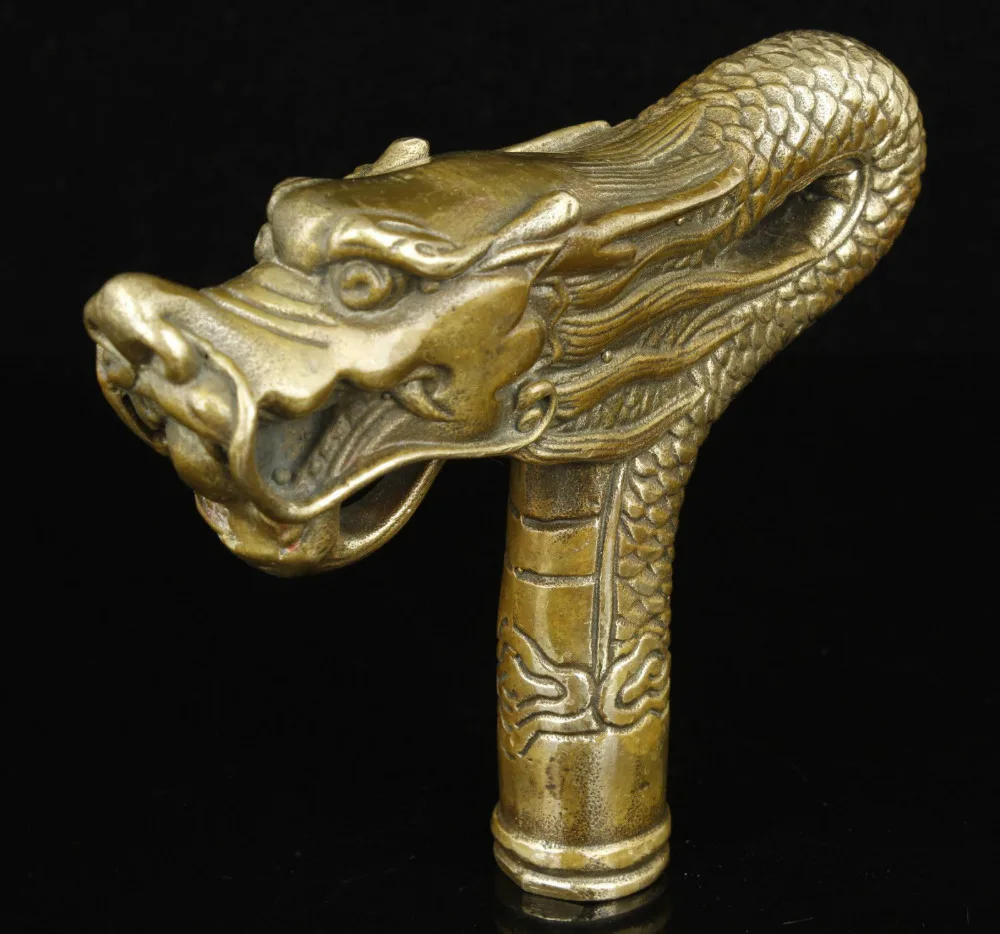 Superb China Old Handwork Bronze Dragon Statue Cane Head Walking Stick