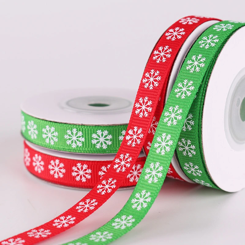 

9 meters 4.5cm width Printing green red snowflakes Grosgrain Satin Ribbons Christmas Decoration decorative ribbons clothing