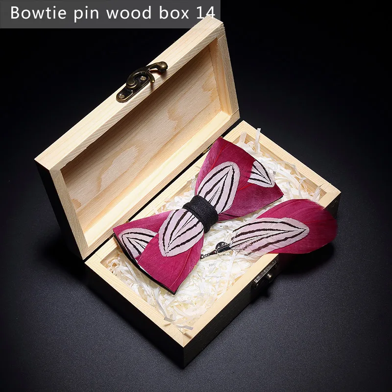 Bowtie pin woodbox14 JEMYGINS, дизайн, галстук-бабочка, перо, бант, изысканная ручная работа, Мужская брошь для галстука-бабочки, деревянная булавка, подарочный набор, Свадебная вечеринка - Цвет: Bowtie pin woodbox14