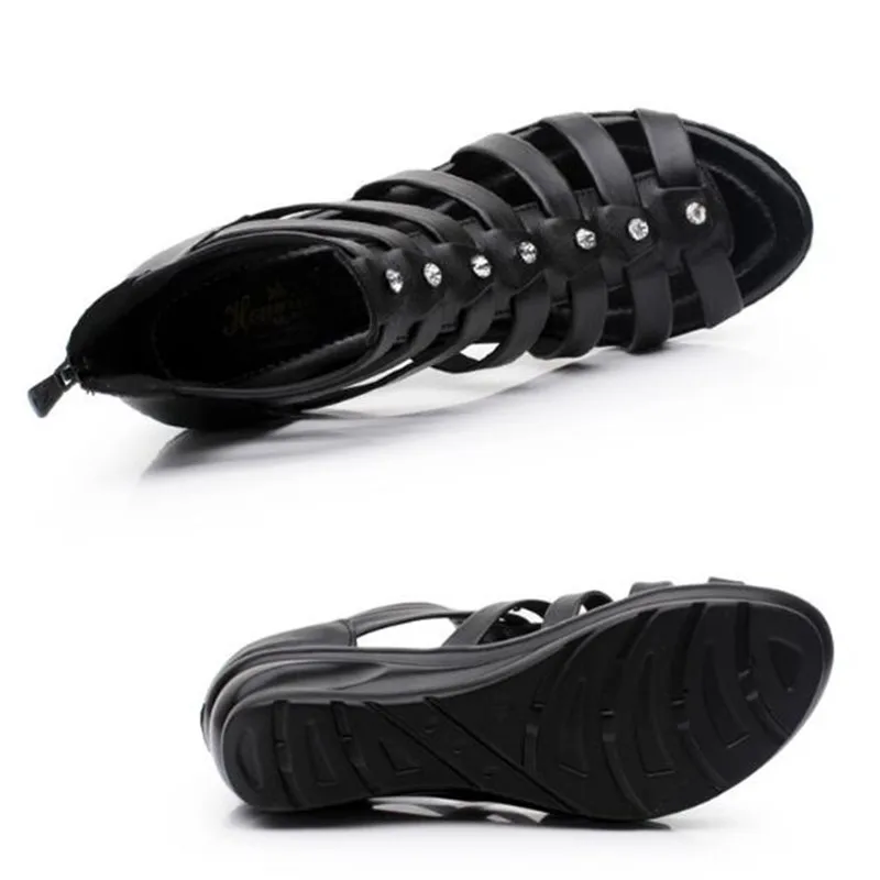 Новейшие Стразы настоящая женская кожаная обувь сандалии на танкетке светильник комфорт Летние сандалии повседневная обувь женские босоножки