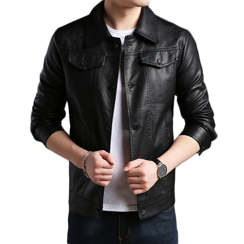 

2018 New Fashion Brand Mens Leather Jackets And Coats Mens Faux Fur Coats Motorcycle Leather Jacket Men Solid Jacket Leather Men