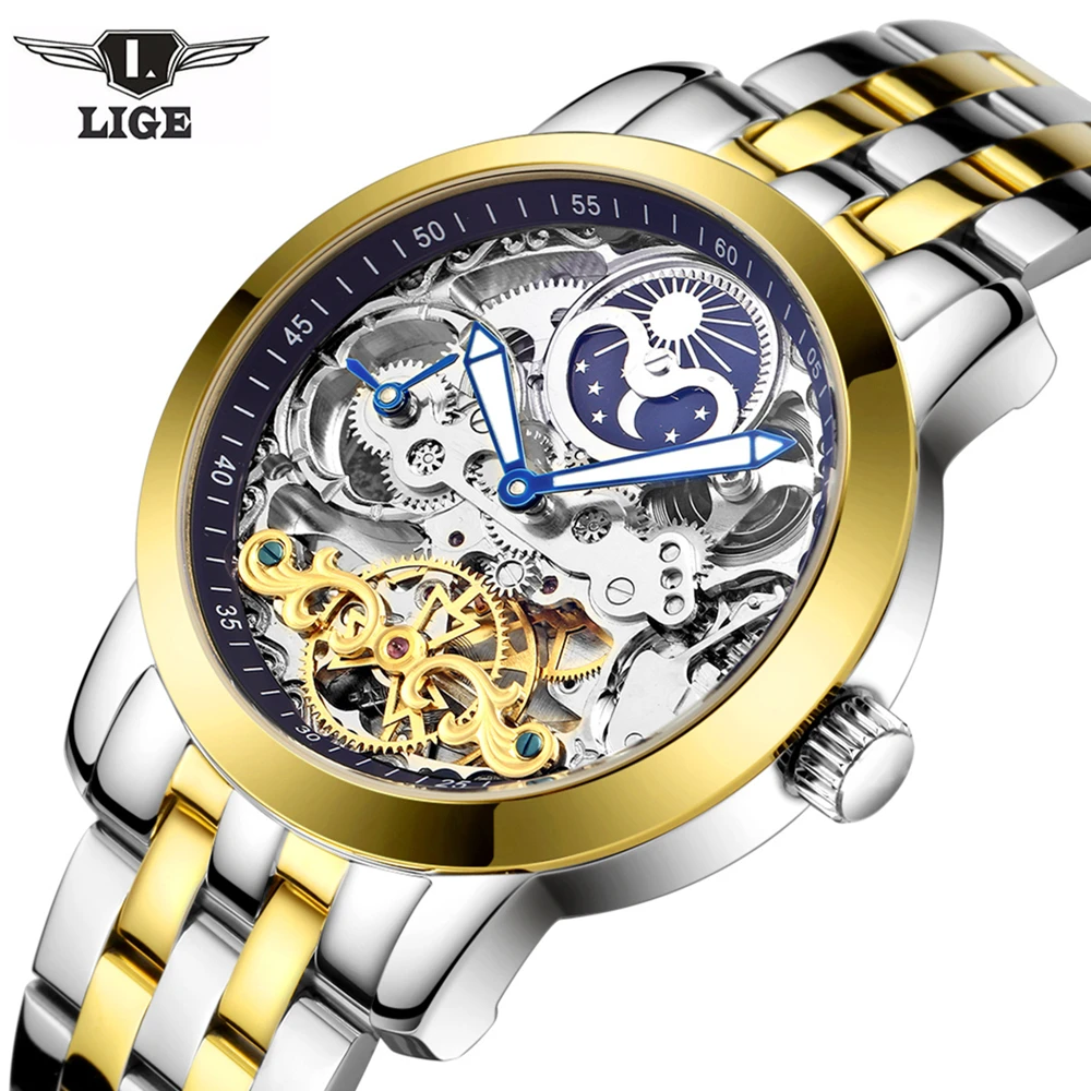 Relogio Masculino LIGE Men s Luxury Brand Military Mechanical Watches Hollow Skeleton Casual fashion Watch Men