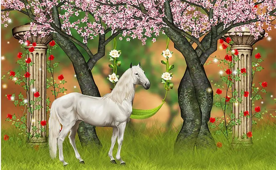 

customize 3d wall murals Xanadu White Horse Landscape 3d wallpapers for wall 3d room wallpaper papel de parede adesivo