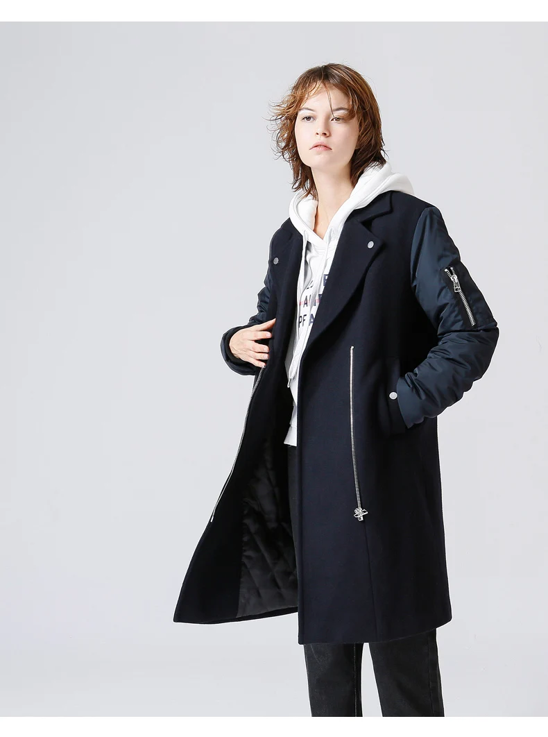 Toyouth шерстяное пальто зимнее женское одноцветное лоскутное длинное шерстяное пальто с воротником