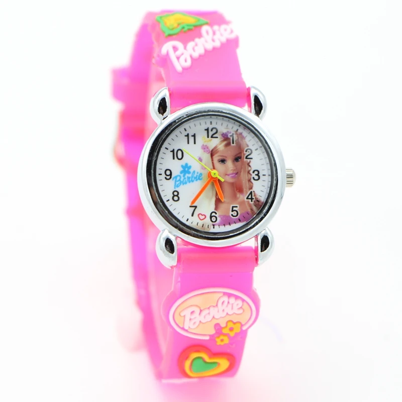 

Free Shipping 3D Cartoon hello kitty Barbie princess pink doll Watch Children Kids Girls Boys Students Quartz Wristwatches.