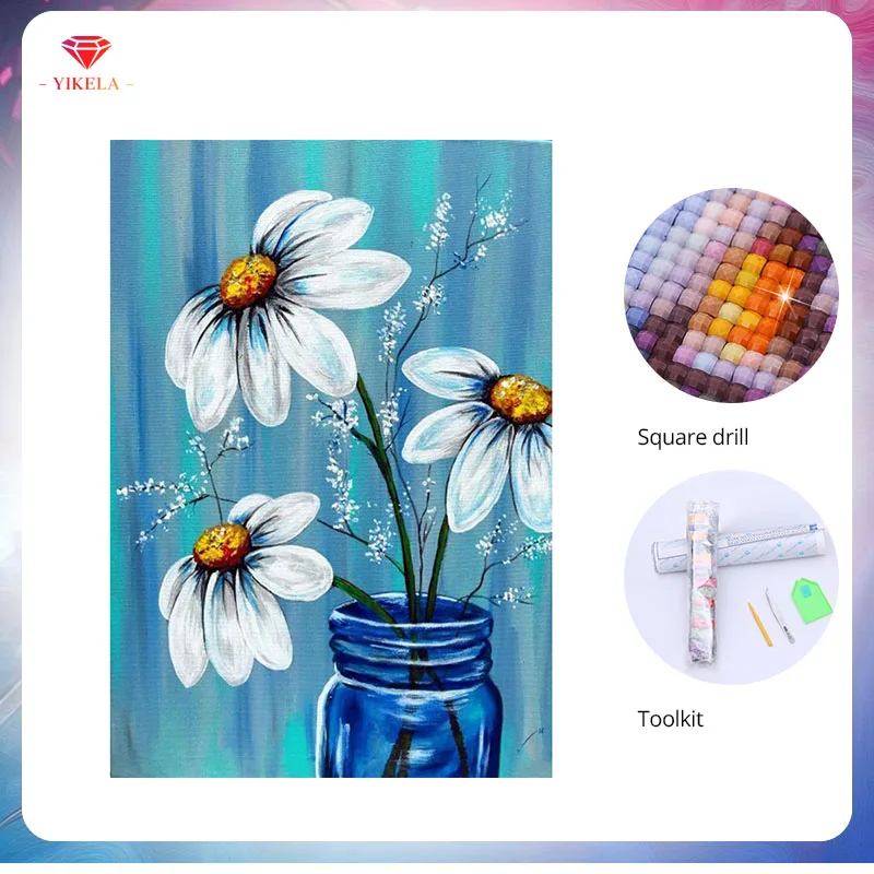 YIKELA 5D Daisy Flower Diamond Stitch Decor DIY Crafts Wall Sticker Kit Full Square Oil Painting Embroidery Gift | Дом и сад