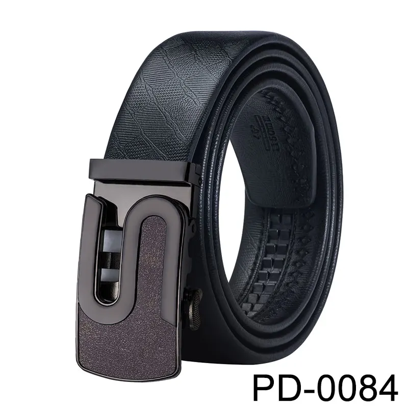 PD-0084-DE-A Hi-Tie ремни с дизайнерскими буквами для мужчин из натуральной кожи коровья кожа черный ремень Автоматическая пряжка высокого качества деловые мужские ремни - Цвет: PD-0084-DE-A