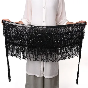 

Drop Shipping 190cm Bling Belly Dance Hip Scarf Dancing Waist Belt Skirt Sequins Tassel Women Costume
