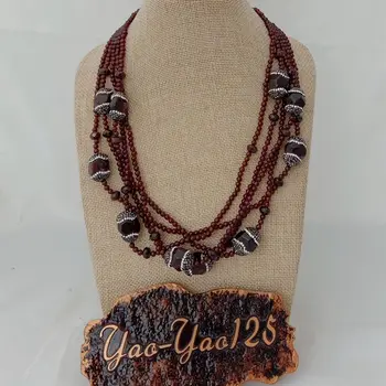 

N022923 21'' 5 Rows Round Garnet Faceted Nugget Necklace