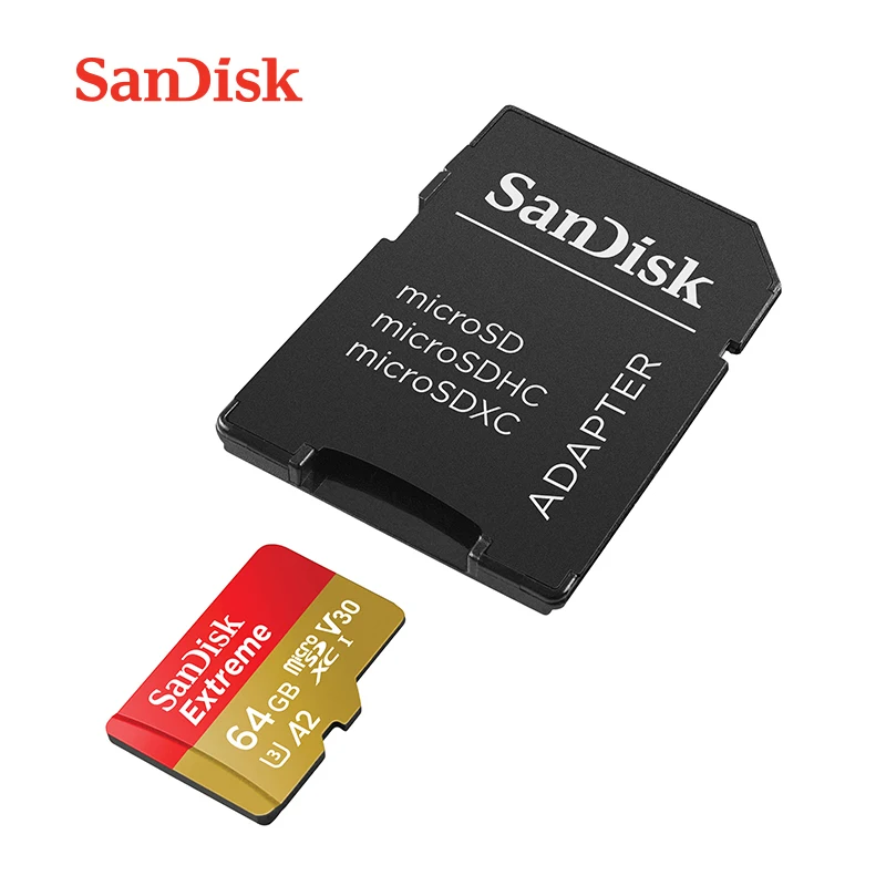 Sandisk Extreme Micro SD карта U3 V30 A2 64 Гб 128 ГБ 256 32 A1 флэш память TF с адаптером для спортивных