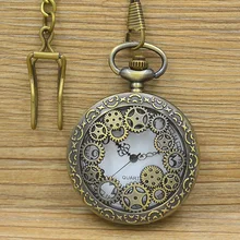 Ретро дизайн полые шестерни Fob часы Мужские Винтажные бронзовые карманные часы ожерелье Женская цепочка кулон подарок Relogio De Bilso бронза