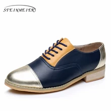 Женские кожаные туфли на плоской подошве; большие американские размеры 11; винтажные туфли на плоской подошве с круглым носком ручной работы; цвет черный, золотой; ; женские туфли-оксфорды на меху