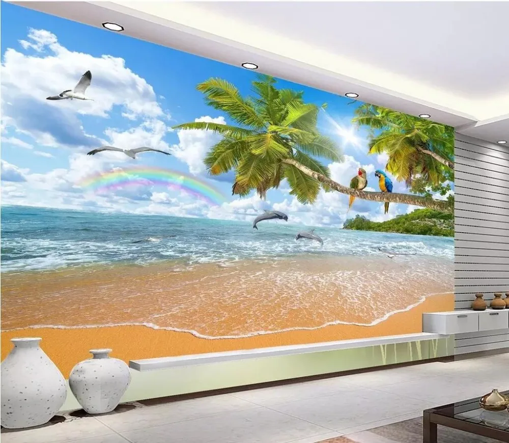 Beibehang заказ морской пейзаж Коко попугай обои для стен 3 d пейзаж Мальдивы ТВ задний план 3D обои Гостиная
