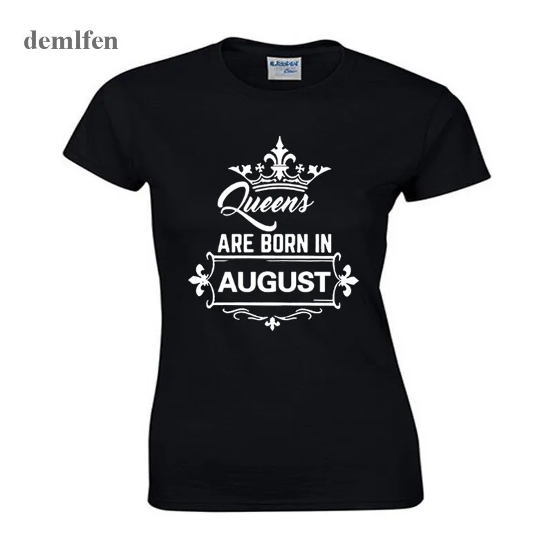 Футболка женская хлопковая с круглым вырезом и надписью Queen Are Born In August|top tees|queen