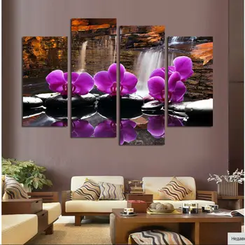

4 pieces / set of orchids large canvas art cheap canvas modular painting mural pictures Buddha statue home decoration painting