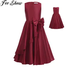 Милое сатиновое платье принцессы с бантом для девочек от 4 до 14 лет платье принцессы для конкурса красоты на свадьбу, день рождения подарок на год