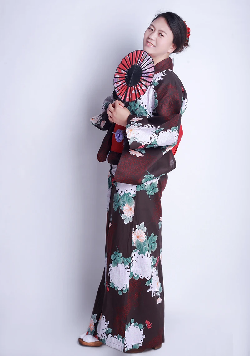 2017 Traditional Japanese Kimono with Obi Japan Cosplay Kimono Cotton