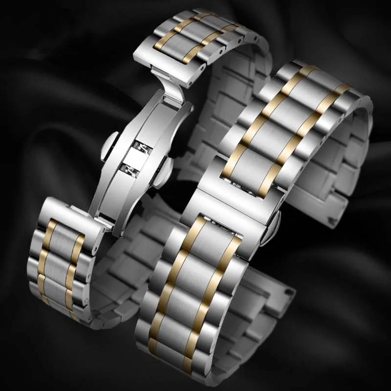 

Watch strap 14 16 17 18 19 20 22 24 mm Stainless Steel Watch band Strap Bracelet Watchband Wristband Butterfly Black Silver Rose