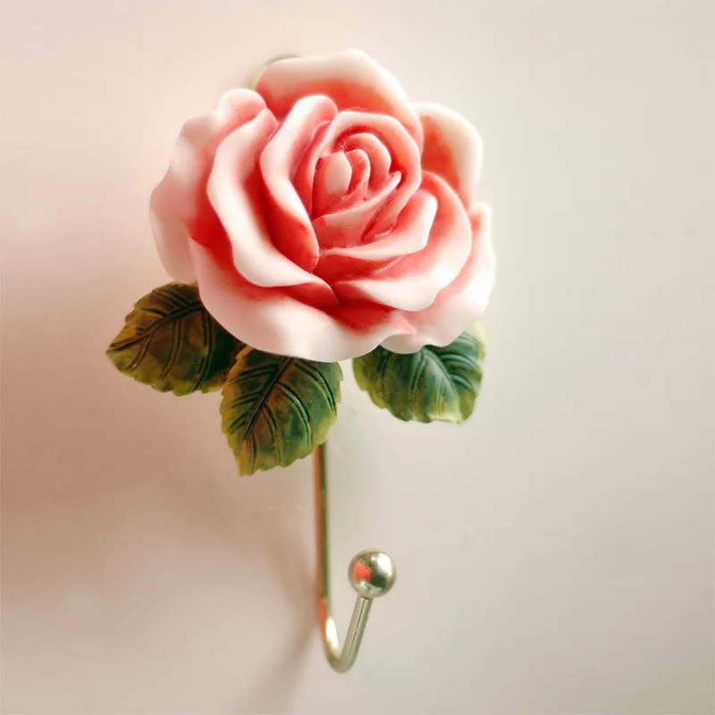 

Resin European Embossed Rose Clothing Door Back Hook Coat Hook Girl Cute Plant Ideas Flower Home Decoration Retro