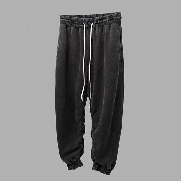 Hiphop Washed Grey Baggy Sweatpants Kanye West Loose Fit Drop Crotch Jogger Pants Elasticized Cuffs Streetwear - Color: vintage grey