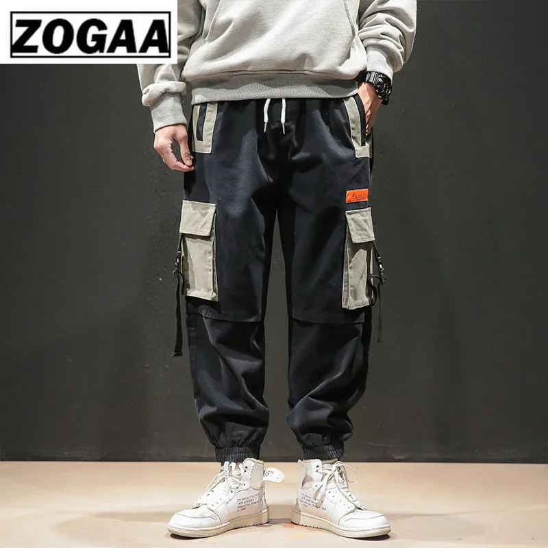 ZOGGA Stitching Color Loose Male Ankle-Length Cargo Pants High-quality Cotton Mid-Waist Men Pants Without Fade/Shrink/Pilling ZOGGA Stitching Color Loose Male Ankle-Length Cargo Pants High-quality Cotton Mid-Waist Men Pants Without Fade/Shrink/Pilling