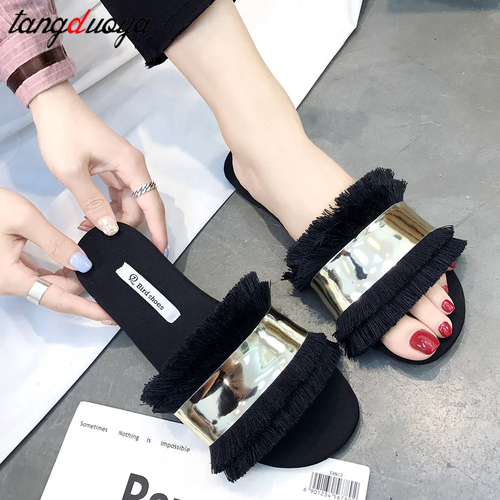

sequin slippers women's shoes slippers women summer shoes flat slippers tassel shoes women slides chaussures femme