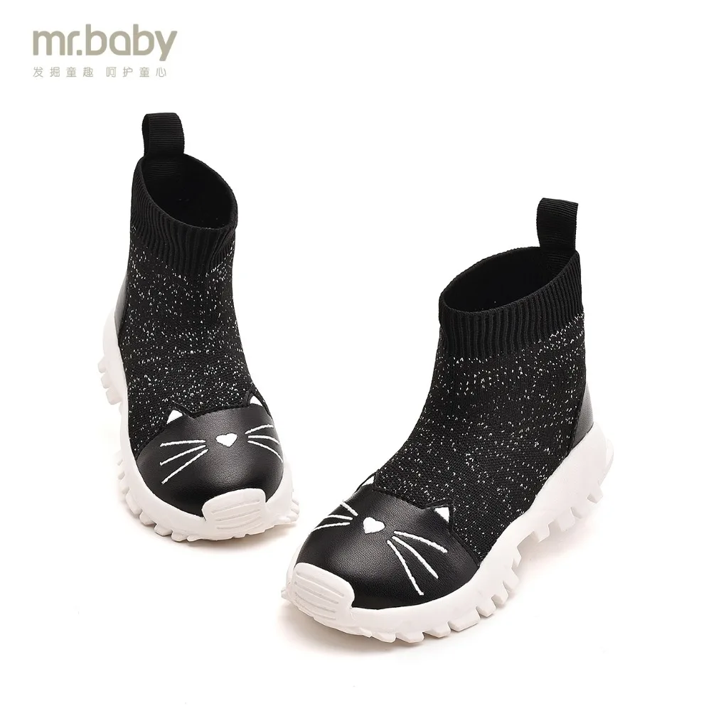 

Mr.baby Original kids shoes 2018 New Winter interesting Elasticity Cat knitting Girl Sports boots Children Socks boots