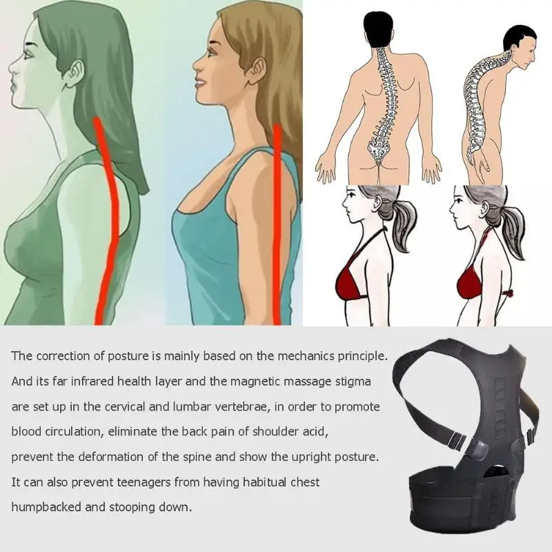 Мужской женский пояс для коррекции осанки, магнитный Корректор осанки, поддерживающий пояс для плеч и спины, набор для улучшения плеч