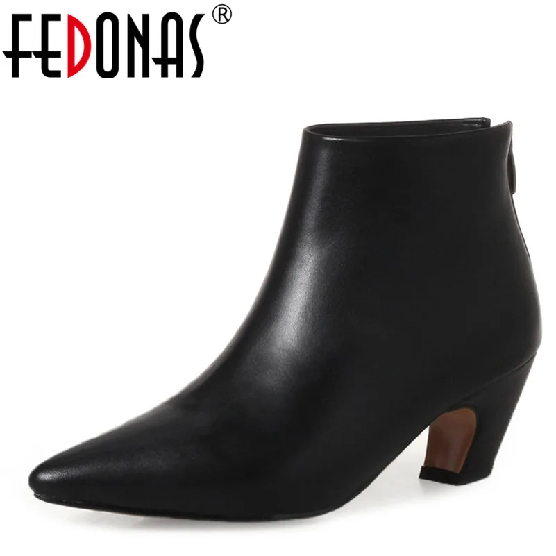 

FEDONAS Women High Heeled Pumps Sexy Pointed Toe Autumn Winter Short Ladies Shoes Woman Back Zipper Qaulity Soft Leather Boots