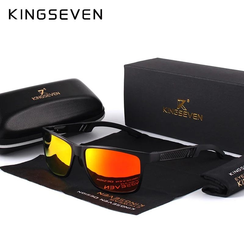 KINGSEVEN Brand Men's Glasses Square Polarized Sunglasses UV400 Lens Eyewear Accessories Male Sun Glasses For Men/Women - Цвет линз: Black Red