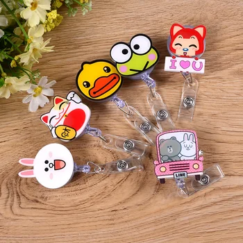 

2017 New Cute Cartoon Animals Retractable Badge Reel Exihibiton ID Name Card Badge Holder for Bus Card