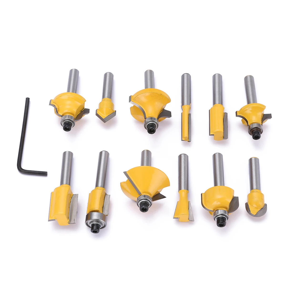 12pcs/set 1/4`` Shank Carbide Shank Router Bit Mill Engraving Trim Woodworking Milling Cutter Tool with Wooden Box