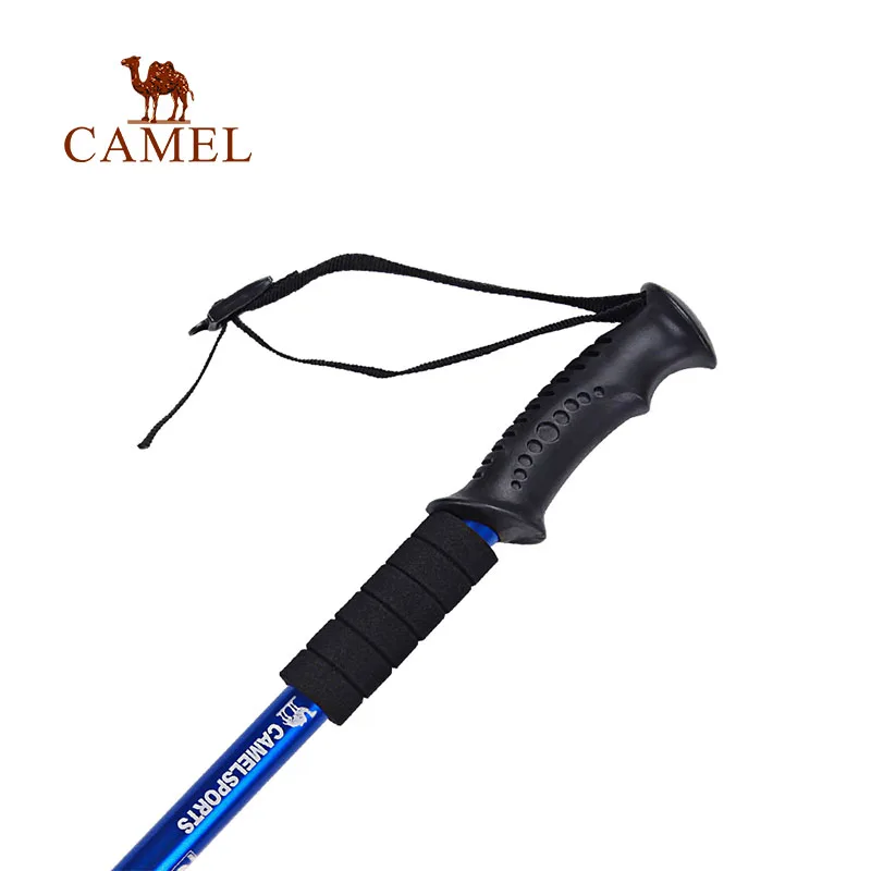 Camello recto agarre mango palo al aire libre senderismo Trekking luz 4-sección ajustable caña de aleación de aluminio de escalada polo