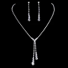 Модный посеребренный ювелирный набор невесты с кристаллами, Длинная кисточка, ожерелье, серьги, набор для невесты, подружки невесты, свадебные ювелирные наборы