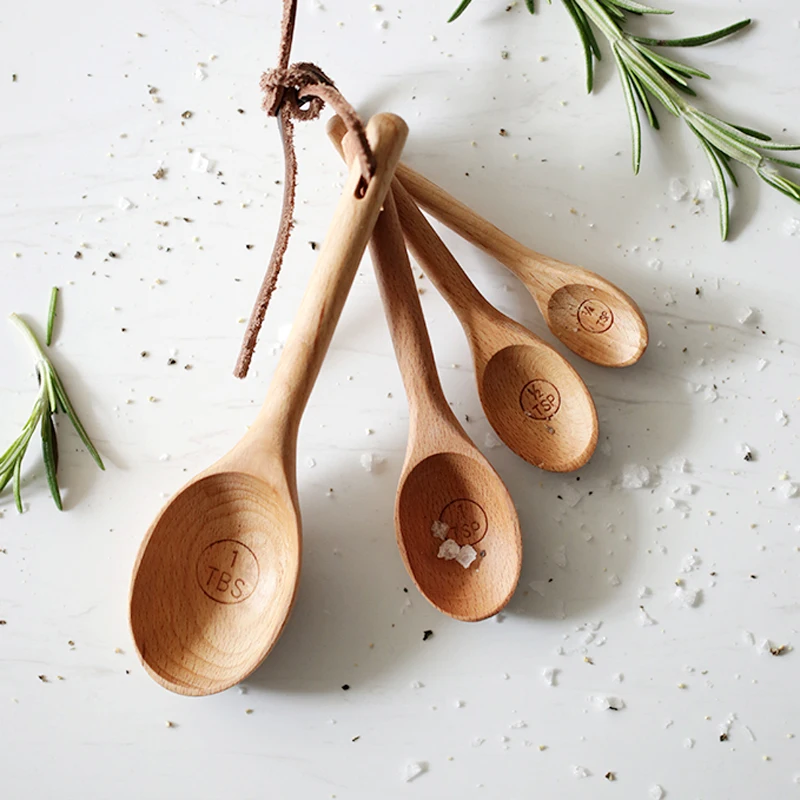 

4Pcs Wooden Measuring Spoon Set Kitchen Measuring Spoons Tea Coffee Scoop Sugar Spice Measure Spoon Measuring Tools for Cooking