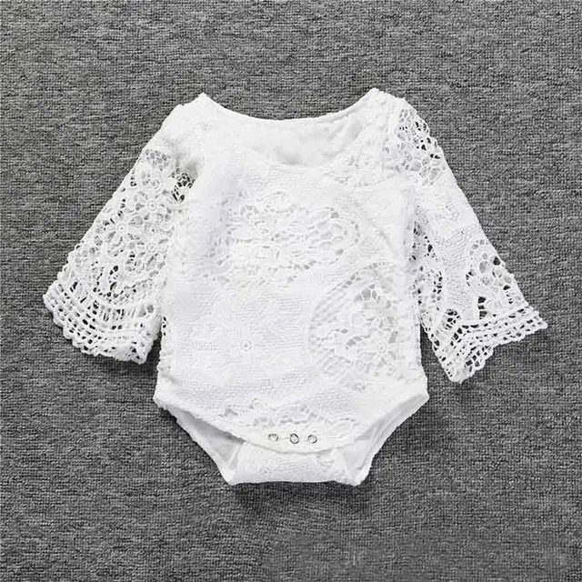 Baby Girls Ruffles Sleeve White Lace Romper