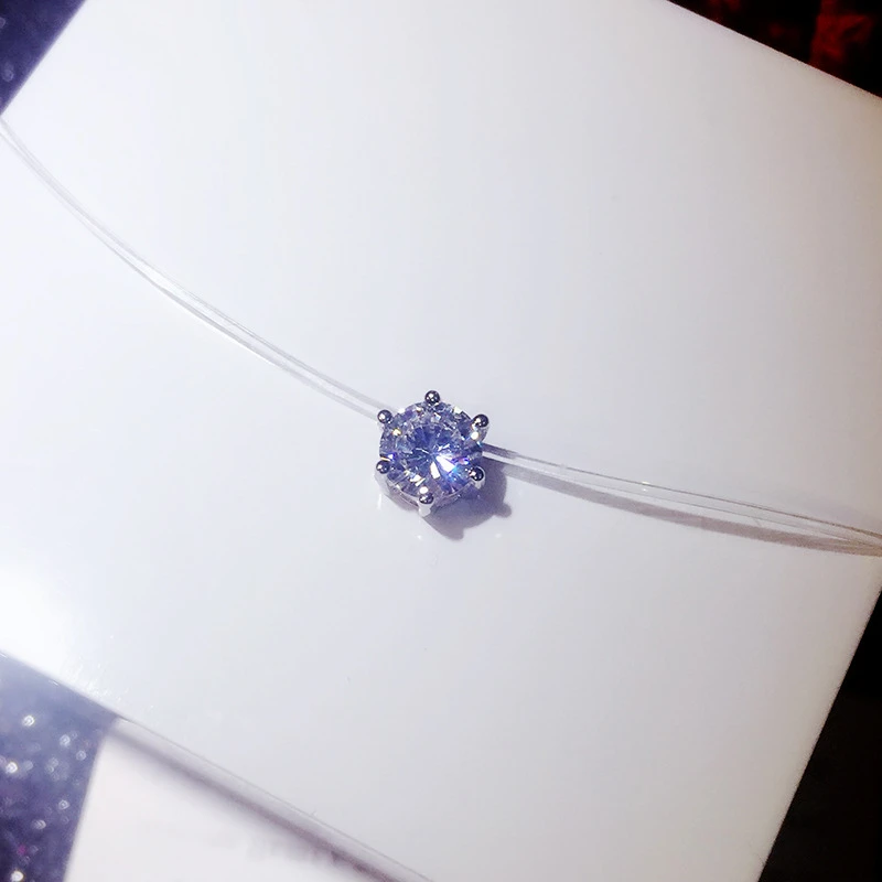 100% Sterling Silver Jewelry AAA Crystal Zircon CZ 925 Silver Necklace & Pendants For Women Fishing Line Choker Necklace Collar