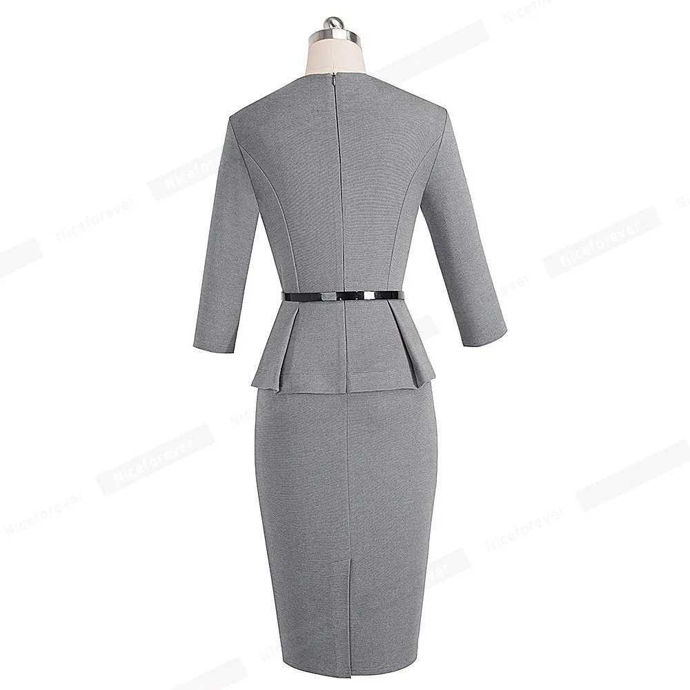 Tanie Ładny na zawsze Vintage eleganckie nosić do pracy z paskiem Peplum vestidos Business Party Bodycon biuro kariera kobiety sukienka B473