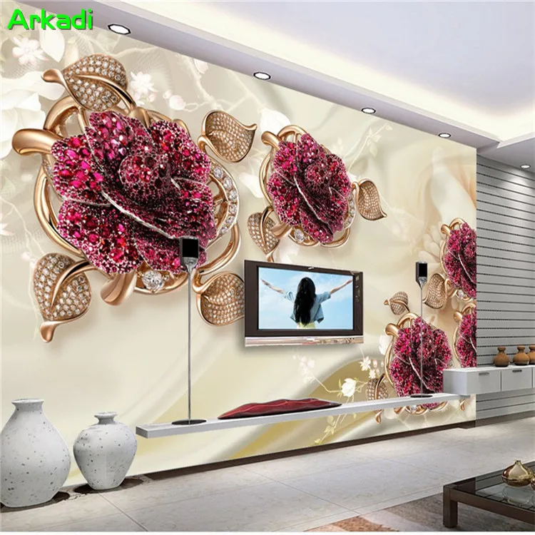Custom photo 3d European luxury embossed flower wallpaper simple living