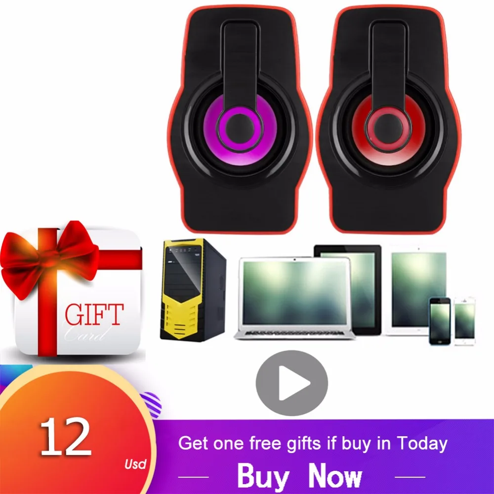 

1 Pair Desktop Laptop PC Computer Speaker 3.5mm jack USB Wired Stereo Multimedia Column LED Colorful Speaker Portable Mini