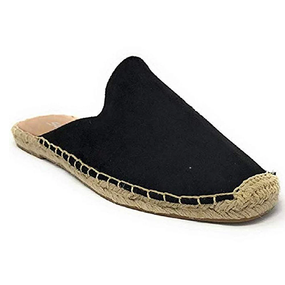 

2019 New Summer Women Slipper Mules Espadrilles Lady Canvas Slippers Slip On Flats Pointed Toe Shoes Woman Slides Sandals