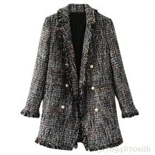 Модный OL осенне-зимний женский блейзер с жемчужными пуговицами, высококачественный длинный твидовый пиджак с зубчатым воротником, кардиган, верхняя одежда