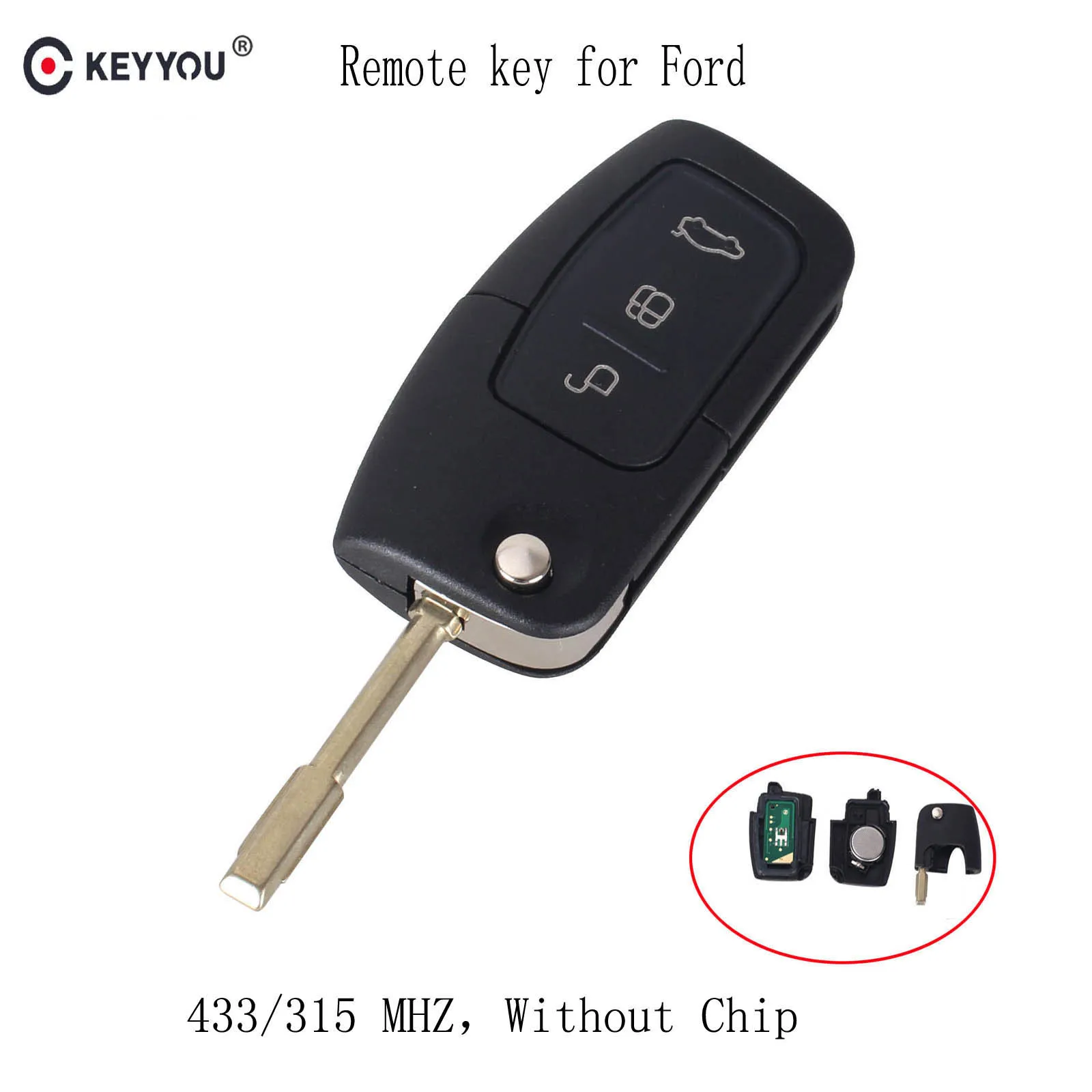 KEYYOU 315/433 MHz 3 Buttons Flip Folding Car remote control For FORD Mondeo Focus Fiesta C Max S Max Galaxy