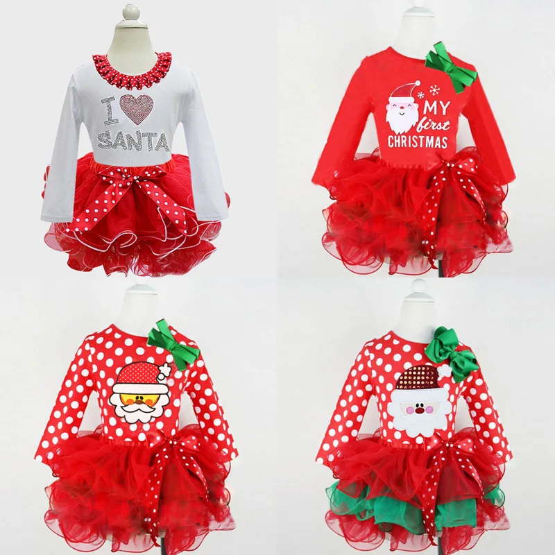 Рождественское платье; одежда для маленьких девочек; красное рождественское платье для маленьких девочек; Детский новогодний праздничный костюм Санты; Детские праздничные платья
