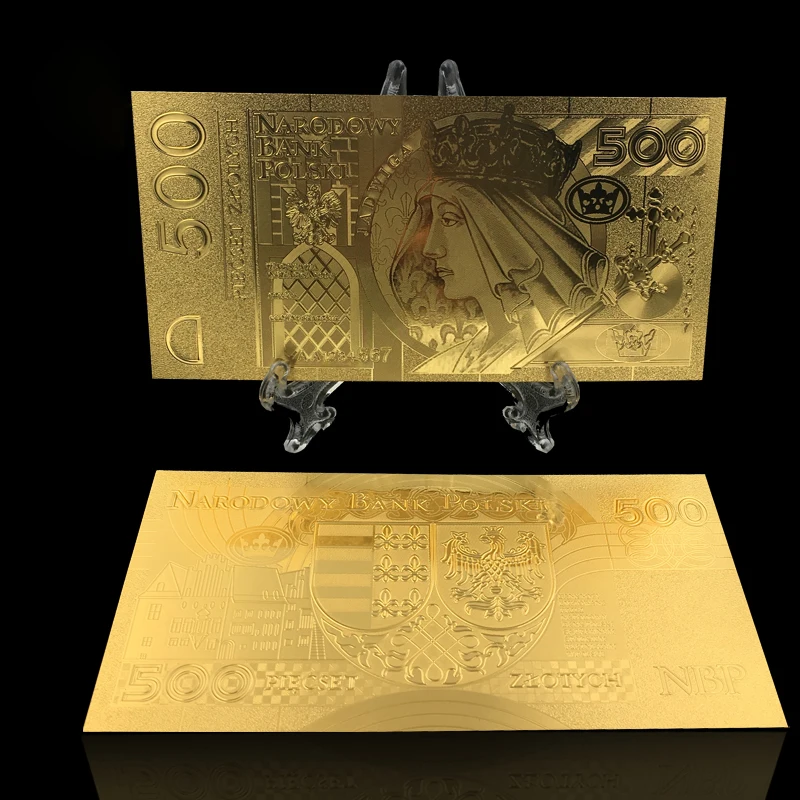 1 шт., горячая Распродажа, новая польская валюта, спроектированная из чистой золотой фольги, Банкнота 500 злотых в 24 к золотых поддельных бумажных денег для сбора