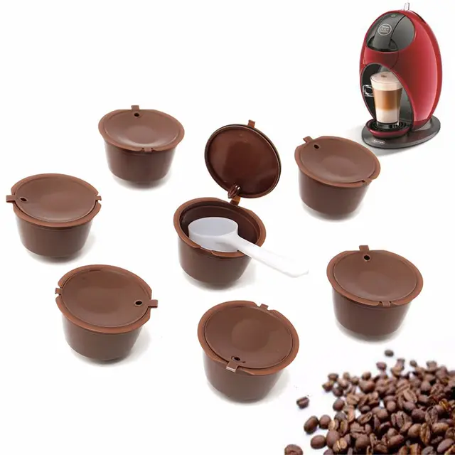 Cheap 7pcs Refillable Coffee Capsules Cups Coffee Filter Baskets with Plastic Spoon for Dolce Gusto Reusable Brewers Refill Cup Filter
