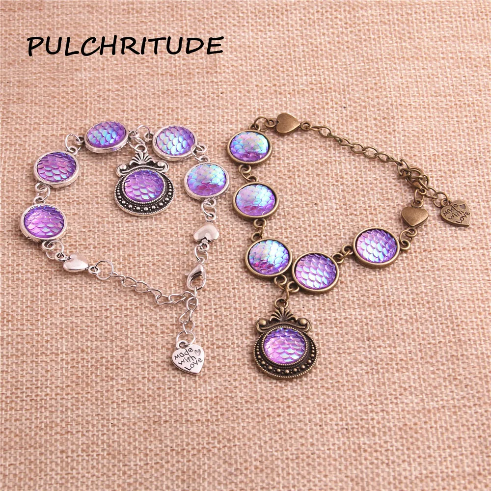 PULCHRITUDE 2 шт./лот античные бронзовые браслеты с цепочкой из металлического сплава