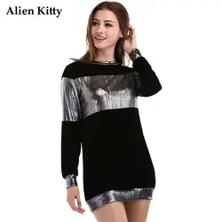 Чужой котенок осень цвет пэчворк длинный пуловер женский 2017 уличная круглый вырез длинный рукав хлопковые толстовки для женщин новые